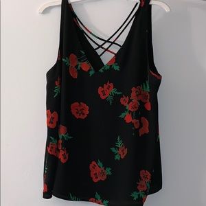 Beautiful black and red rose tank blouse.